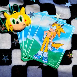 Mini impression hérisson électrique Sonichu || Petite impression de carte postale de fanart