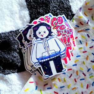 Go To Sleep Jeff The Killer Sticker || Creepypasta Holographic Chibi Waterproof Sticker