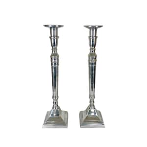 Pair Of Tall Metal Silver Toned Art Deco High End Candlestick Holders