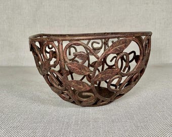 Vintage Wrought Iron Fruit Bowl, Scrollwork Leaves