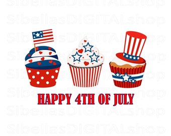 4th of July Cupcake Toppers: Patriotic Clip Art (PNG SVG Digital Download)
