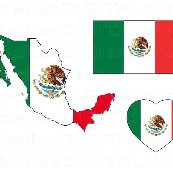 Patriotic Mexico Heart Flag Map - Instant Download PNG SVG Jpg - Sublimation Icon Badge  Sticker Design - Clipart Stock Image