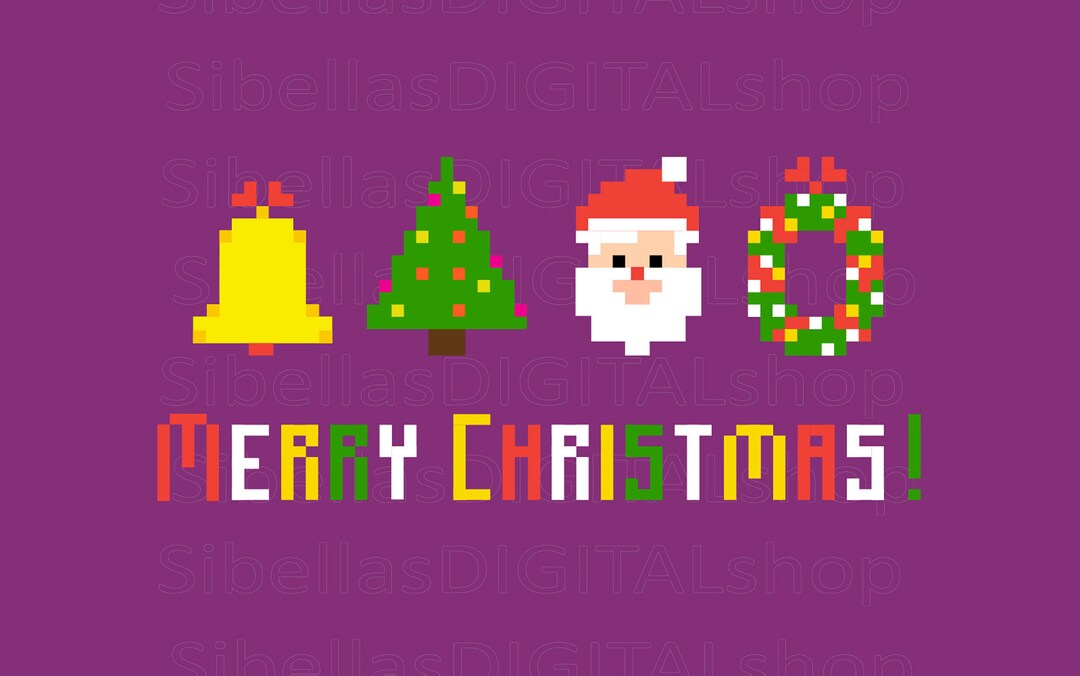 Merry Christmas Retro Pixel Art PNG Sublimation Design - Etsy