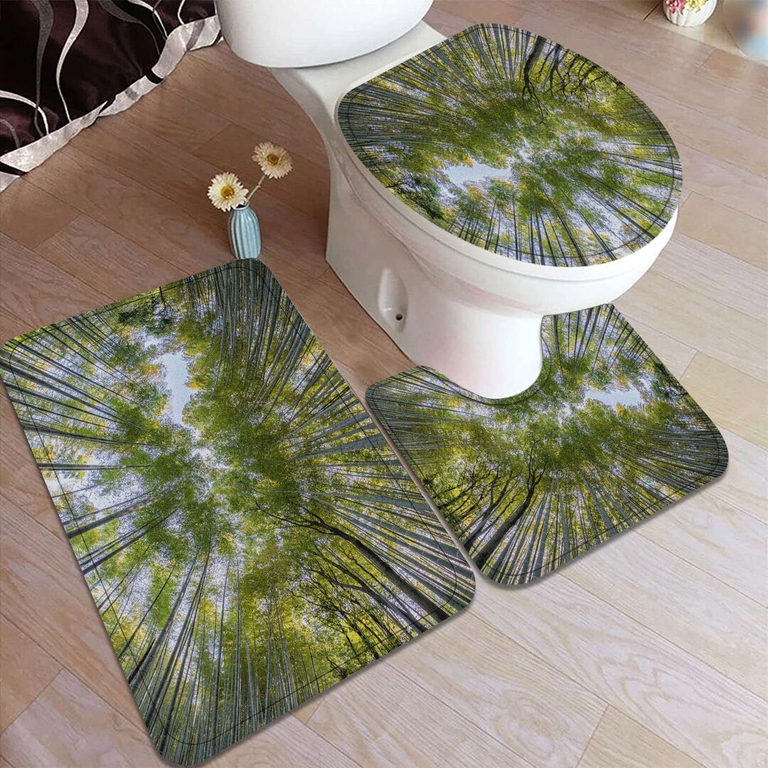 Set of 3 Pcs Bamboo Bath Rug Set Toilet Seat Cover Rustic Etsy