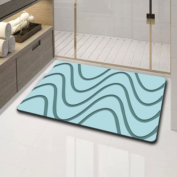 Engraving Abstract Lines Bath Mat, Custom Diatomite Stone Bath Mat, Rugs  for Bathroom Nonslip, Absorbent Bathroom Mat, Dry Bath Mat 