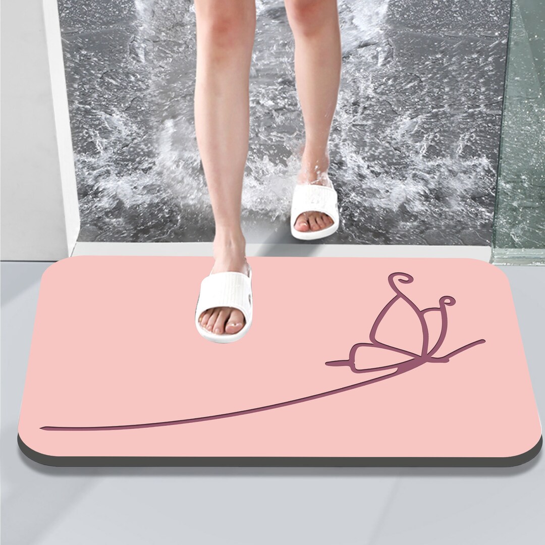 Butterfly Bath Mat, Engraving Custom Diatomite Stone Bath Mat, Dry Bath