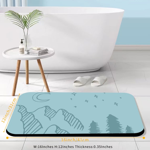 Engraving Custom Diatomite Stone Bath Mat, Absorb Water Bath Mat, Aqua Blue Bathroom  Rug, Rugs for Bathroom Nonslip, Bathroom Decor Gift 