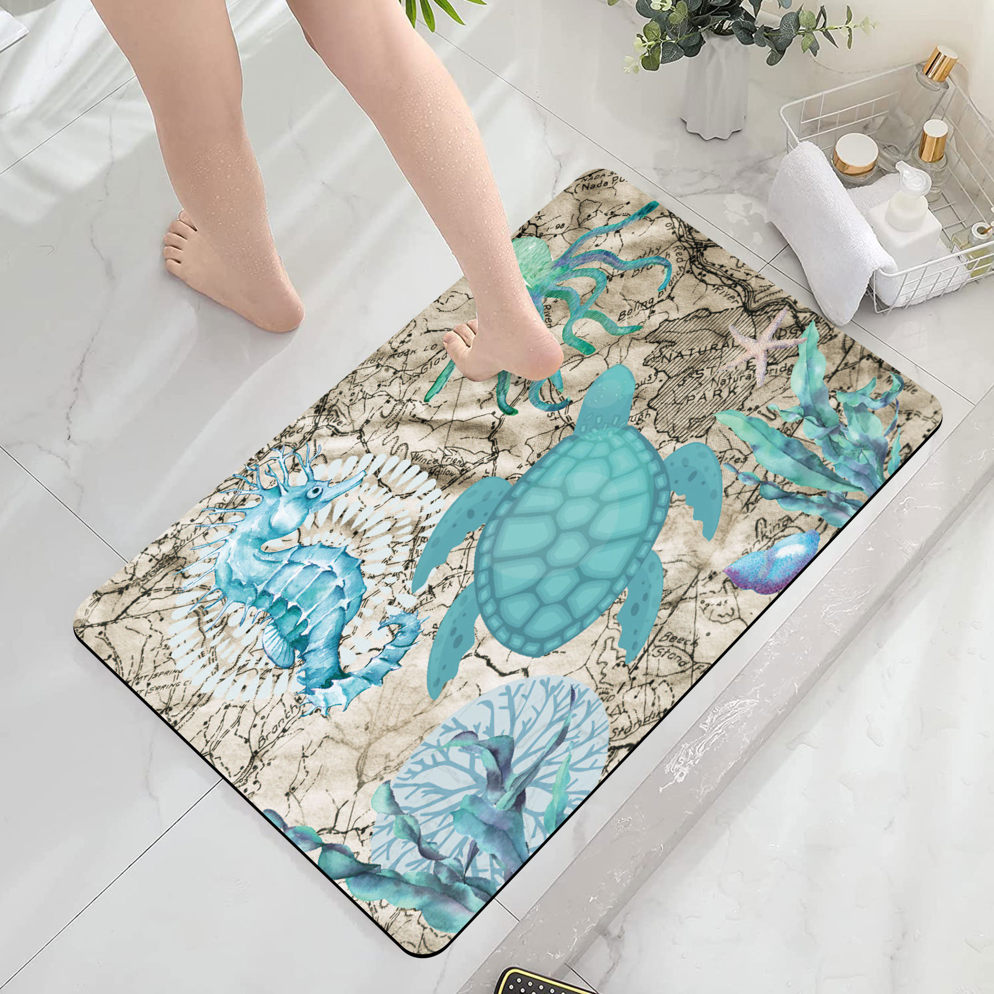 Sea Life Serenade Coastal Memory Foam Cushioned Floor Mat