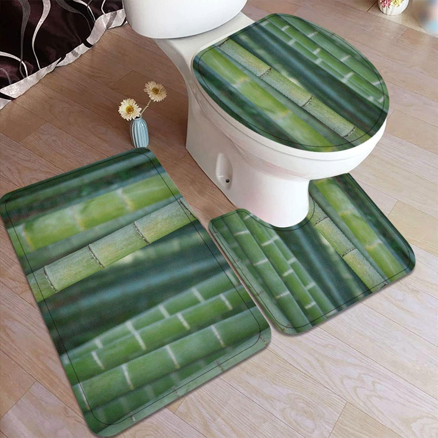 Bamboo Bath Rug, Toilet Seat Cover Green Bamboo Forest Plant Pattern