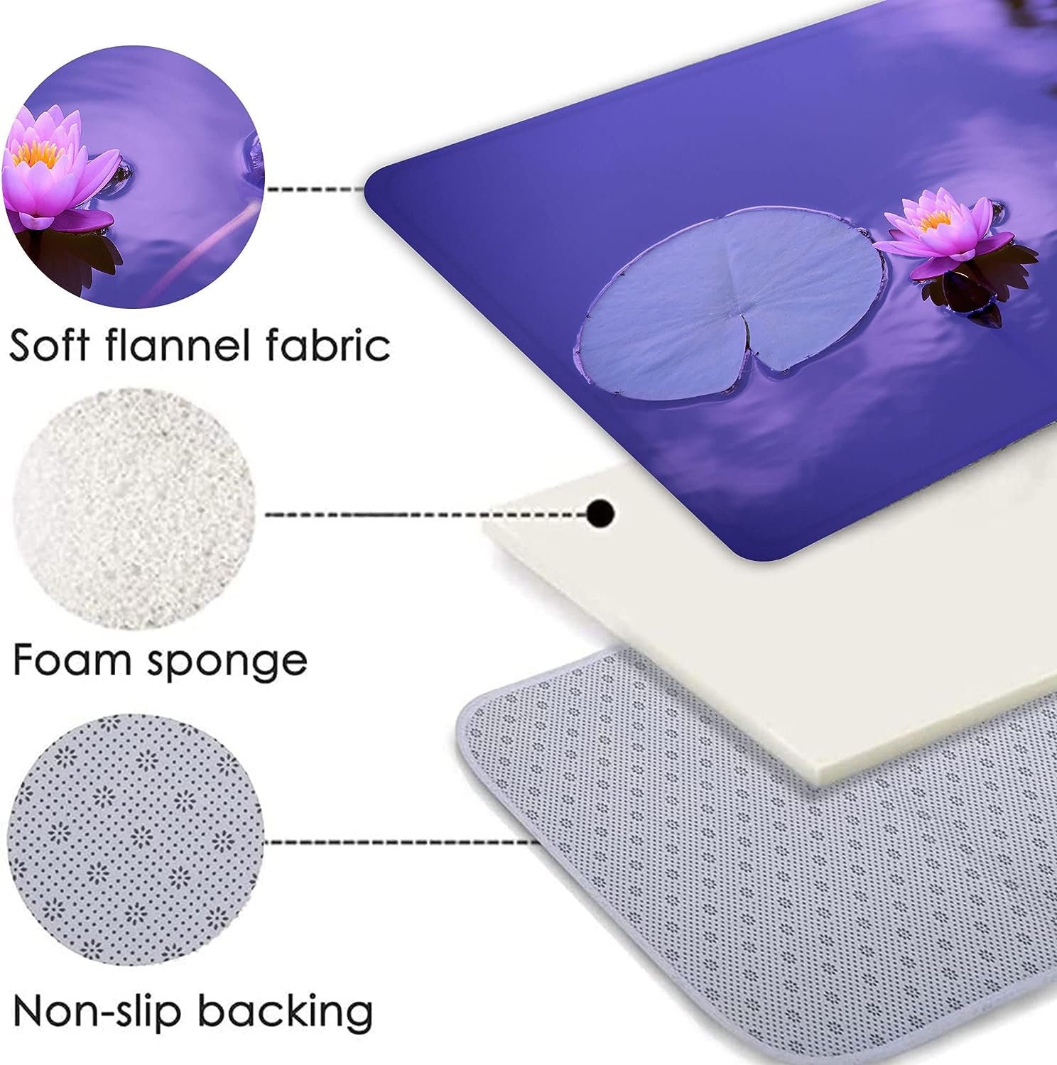 Lotus Bath Rug, Toilet Seat Cover Spa Water Reflection Pattern Toilet