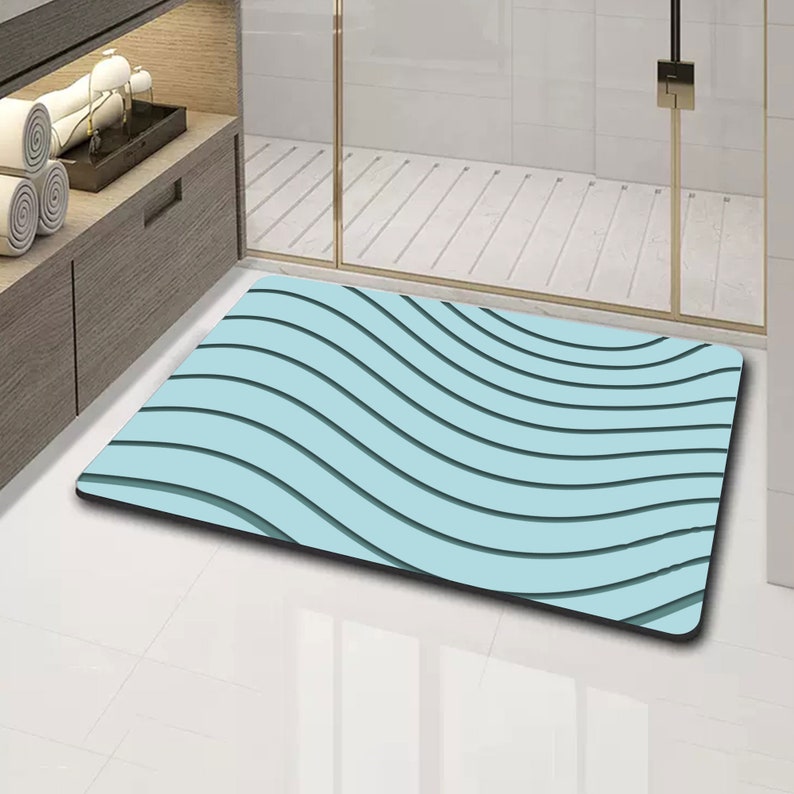 Abstract Lines Bath Mat Engraving Custom Diatomite Stone Bath Etsy