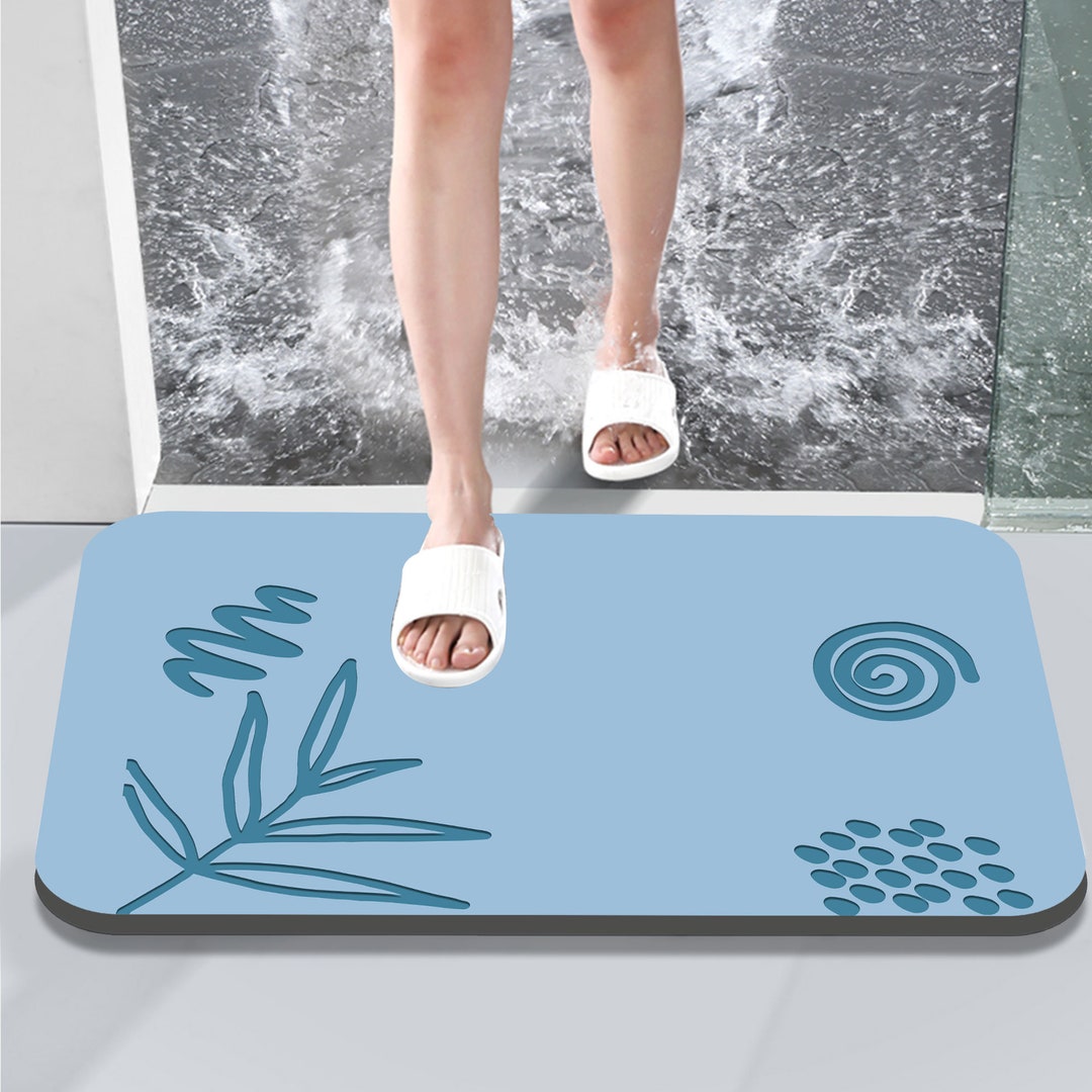 Leaf Bath Mat, Engraving Custom Diatomite Stone Bath Mat, Dry Bath Mat