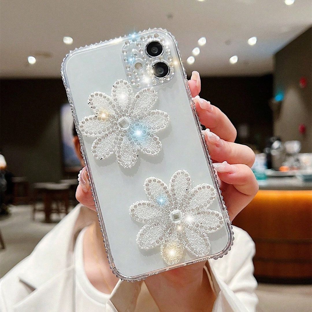 Rhinestone Flower Phone Case for iPhone 15 Pro Max, Soft Clear Bling