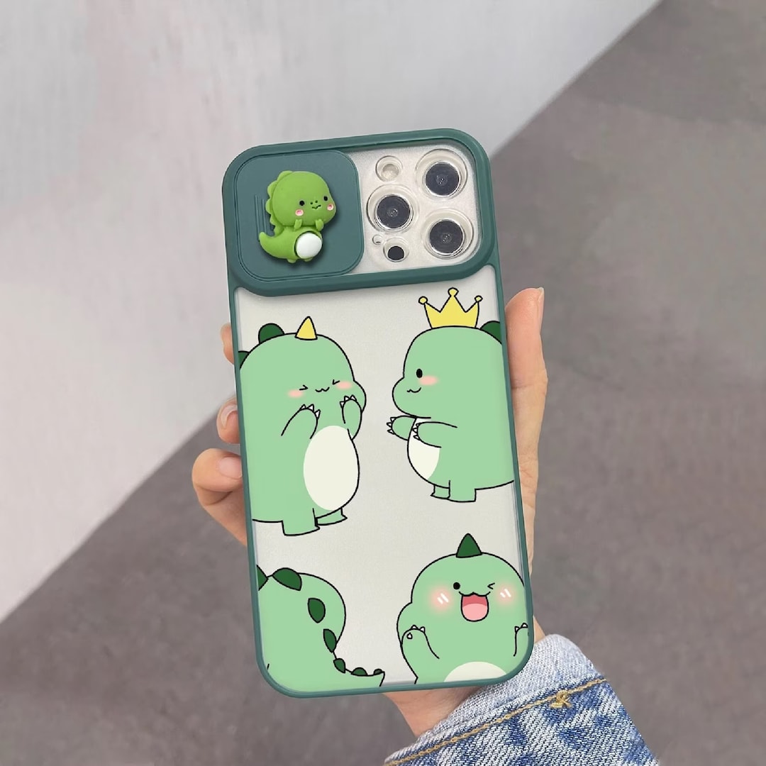 Cute Dinosaur Phone Case With Slide Camera Cover for iPhone 11 12 13 14