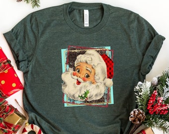 Christmas Tee, Old Fashioned Santa Claus, Retro Santa Claus Design on premium unisex shirt, 2 color choices, plus sizes available