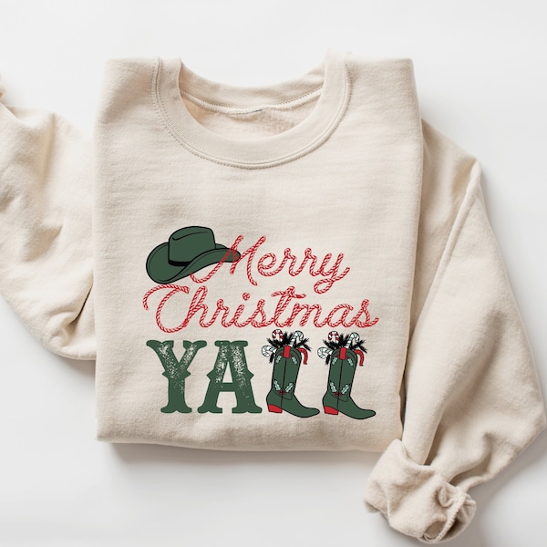 Cowboy Merry Christmas Yall Sweatshirt, Western Christmas Sweater, Cowgirl Christmas Sweatshirt, Ugly Christmas Sweater, Christmas Gifts