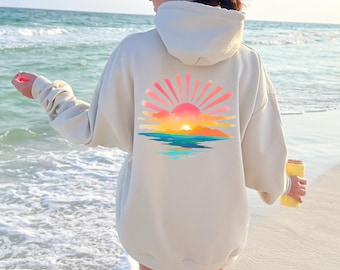 Retro Sunshine Hoodie, Retro Sunset Rays Wavy Back Sweatshirt, Sun Rays Sweater, Beachy Vibes, Retro Summer Time , Sunset Sweatshirt