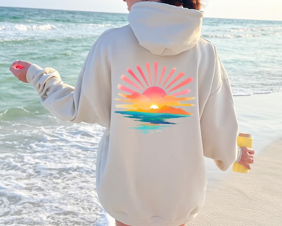 Retro Sunshine Hoodie, Retro Sunset Rays Wavy Back Sweatshirt, Sun Rays Sweater, Beachy Vibes, Retro Summer Time , Sunset Sweatshirt