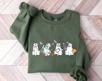 Halloween Ghost Nurse Sweatshirt, Spooky Nurse Sweatshirt, Nurse Halloween T-shirt, Cute Nurse Shirt, Nurse Halloween Gifts, Halloween Shirt
