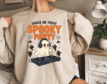 Dance or Treat Spooky Party Sweatshirt, Cute DJ Ghost Halloween Shirt, Funny Halloween Party Ghost  Shirt, Spooky Life Sweatshirt