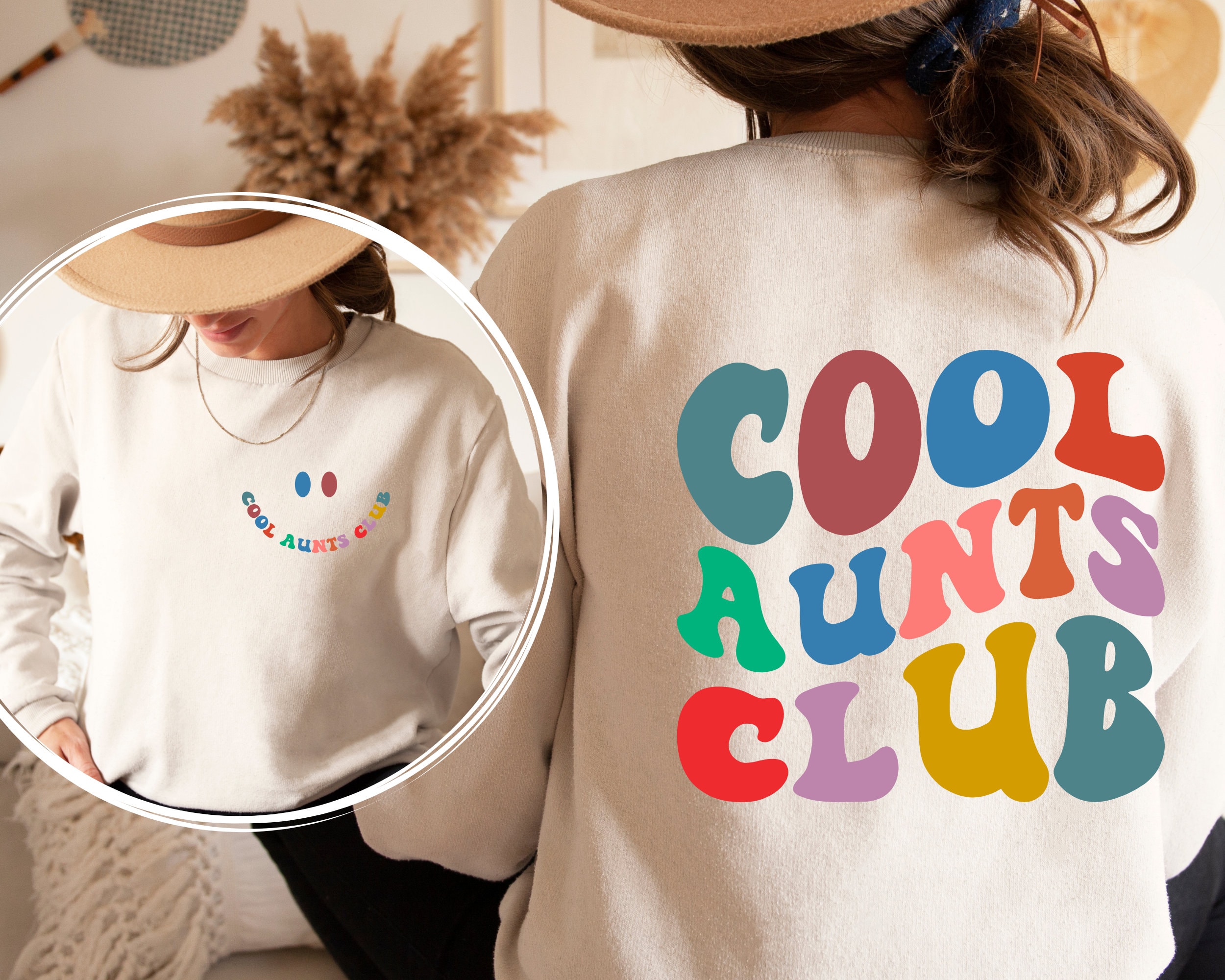 Discover Cool Aunts Club Sweatshirt Front and Back Printed, Cool Aunt Sweatshirt,