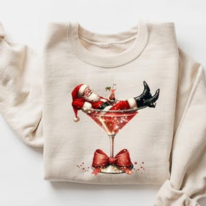 Santa&#39;s Hot Mess Sweatshirt, Christmas Martini Shirt, Christmas Martini Sweatshirt, Santa Christmas Sweatshirt