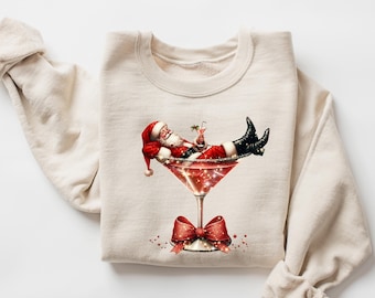 Santa's Hot Mess Sweatshirt, Christmas Martini Shirt, Christmas Martini Sweatshirt, Santa Christmas Sweatshirt