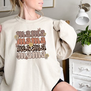 Leopard Print Mama Sweatshirt and Hoodie, Mama T Shirt, Cheetah Mama Shirt for Mother&#39;s Day, Cute Mama Gift for Mothers Day, Gifts for Mom