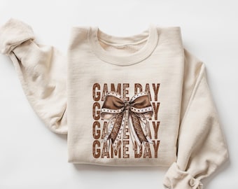 Game Day Football Sweatshirt, Coquette Football Sweatshirt, Football Mom Hoodie, Game Day Sweater, Football Gift, Woman Football Sweatshirt