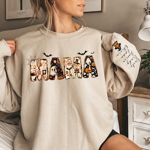 Personalized Halloween Mama Sweatshirt,Spooky Mama Shirt,Gift for Mom,Spooky Mama Sweatshirt, Halloween Shirt,Custom Name Halloween