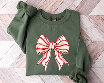 Coquette Christmas Sweatshirt, Christmas Bow Sweater, Holiday Crewneck, Cute Winter Sweatshirt, Women's Holiday Party Shirt, Retro Christmas