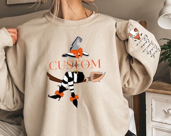 Custom Life Halloween Witch Sweatshirt, Nana And Grandkids Halloween Sweatshirt, Nana Halloween Gift, Nana, Nana Shirt With Name On Sleeve