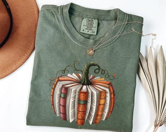 Comfort Colors Shirt,Fall Book Pumpkin Halloween Shirt, Halloween Book Lover Shirt, Fall Bookish Shirt, Pumpkin Book Shirt, Pumpkin Sweater