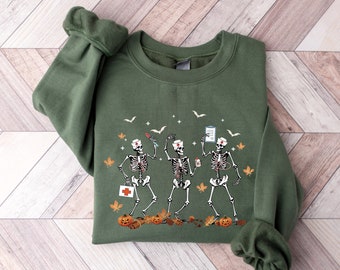 Halloween Nurse Sweatshirt, Dancing Skeleton Pumpkin Shirt, Retro Halloween Shirt, Womens Halloween Shirt, Cute Fall Shirt, Spooky Season