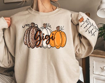 Gigi Fall Sweatshirt,Personalized Nana Fall Sweater with Kids Name,Gigi Pumpkin Hoodie,Fall Nana Coquette Pumpkin Sweater,Coquette Fall Nana