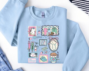 Nurse Doodle Sweatshirt or Hoodie Back To School Gift, Nurse Life School Nurse Sweatshirt,PICU Healthcare Worker Gift Funny RN Nurse Hoodie