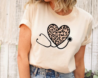 Leopard Nurse Stethoscope Shirt, Nurse Life Shirt,Registered Nurse Shirt, RN Shirts, Nurse Week Shirt, CNA Shirt, Nursing,Nursing School Tee