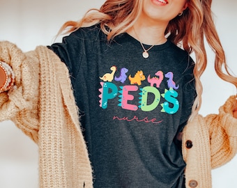 Pediatric Nurse Shirt, PEDS Dinosaurs T-shirt, PEDS Nurse T shirt, Peds Nurse Tshirt, Cute Peds Nurse Tee, Pediatric Nurse Gift,Pastel PEDS