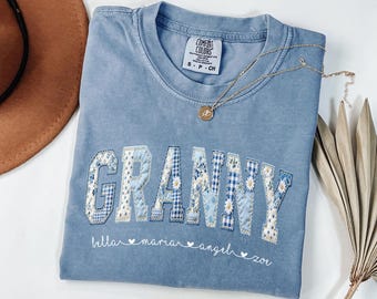 Comfort Colors® Custom Floral Granny Shirt, Gift for Granny,Granny Gift,Cute Gigi Tshirt, Granny   Announcement,Grandmother Shirt,Faux Patch