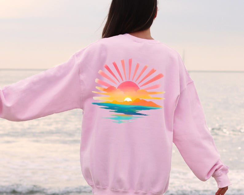 Retro Sunshine Hoodie, Retro Sunset Rays Wavy Back Sweatshirt, Sun Rays Sweater, Beachy Vibes, Retro Summer Time , Sunset Sweatshirt bild 2