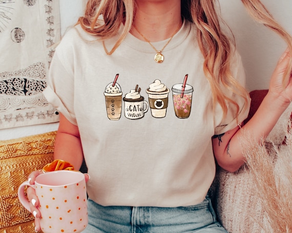 CAT mom coffee lover shirt, latte iced coffee shirt, cute cat shirt, funny kitty mom shirt, cat mom sweatshirt, cat lover shirt, drink tee