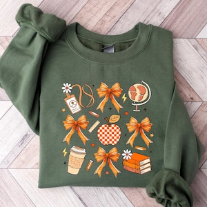 Fall Pumpkin Coquette Bow Sweatshirt, Retro Halloween Coquette Bow Sweatshirt, Spooky Mama Sweatshirt, Fall Season Shirt, Fall Vibes Shirt