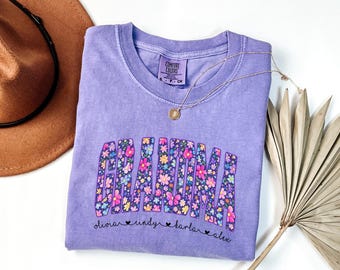Comfort Colors®Custom Floral Grandma Shirt, Gift for Gigi, Grandma Gift, Cute Gigi Shirt, Grandma Announcement,Grandmother Shirt, Faux Patch