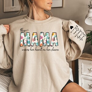 Custom Sweatshirt for Mama, Mothers Day Shirt, Mama Sweatshirt with Kids Name on Sleeve, Personalized Mother Day Gift for Mom