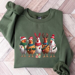 Сute Christmas Chickens Sweatshirt, Christmas Farm Animals Sweatshirt, Womens Christmas Chicken Sweatshirt,Christmas Holiday Sweatshirt Gift