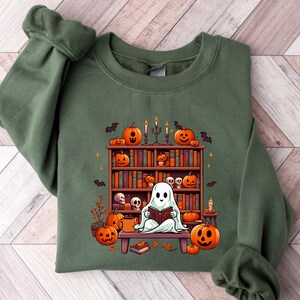Reading Ghost Sweatshirt, Halloween Sweatshirt, Book Lover Shirt, Halloween Gift For Librarian, Ghost Book Sweatshirt, Spooky Season Tshirt