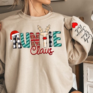 Custom Auntie Claus Sweatshirt and Hoodie Custom Aunt Claus Sweatshirt Aunt Sweater Custom Auntie Sweatshirt With Children Name on Sleeve Etsy