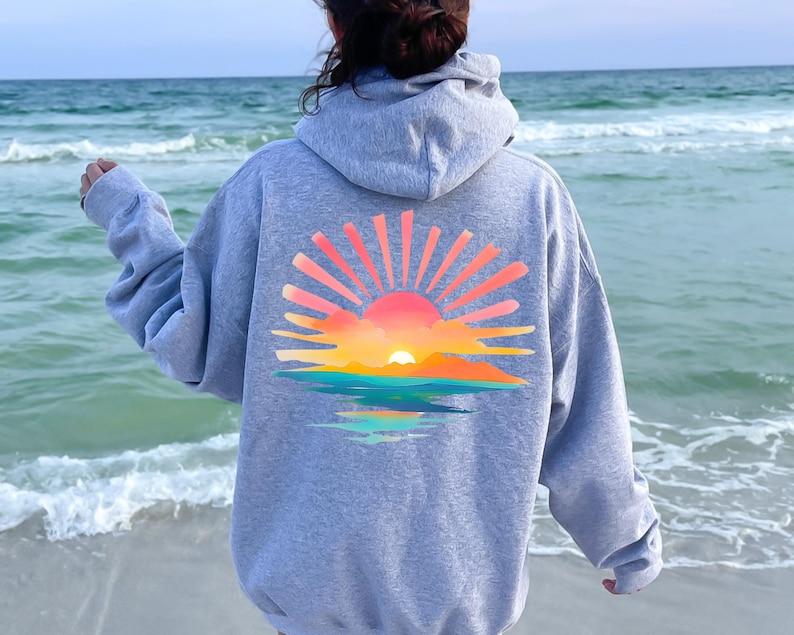 Retro Sunshine Hoodie, Retro Sunset Rays Wavy Back Sweatshirt, Sun Rays Sweater, Beachy Vibes, Retro Summer Time , Sunset Sweatshirt bild 6
