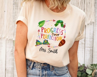 Progress Over Perfection Shirt, Friends Shirt, Funny Teacher Shirt, Butterflies Teacher Shirt, Gift For Teacher Shirt