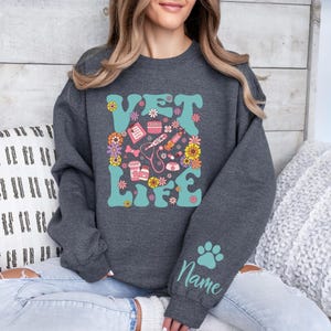 Custom Vet Life Sweatshirt, Retro Groovy Vet Tech Sweater, Animal Doctor Gift, Dog Lover Sweatshirt, Doctor Gift, Nurse Vet Sweatshirt